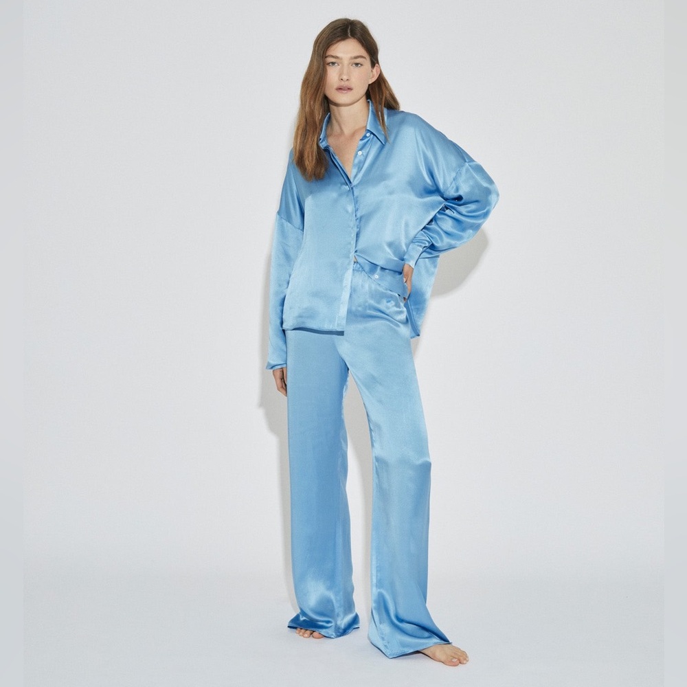 NWT XS MAISON ESSENTIELE Silk LOUNGE PANT in AZURE BLUE